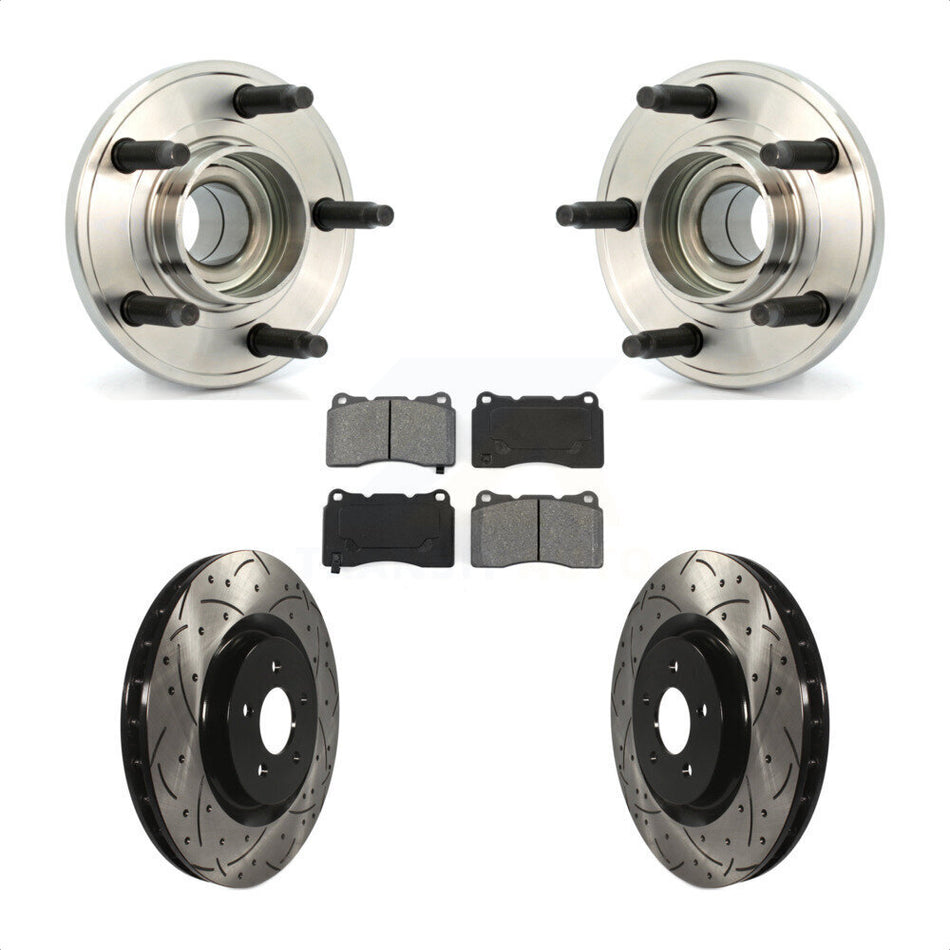 Front Hub Bearing Assembly With Coated Drilled Slotted Disc Brake Rotors And Semi-Metallic Pads Kit For Ford Mustang KBB-103067