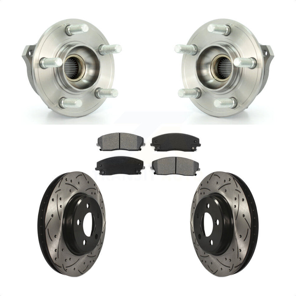 Front Hub Bearing Assembly With Coated Drilled Slotted Disc Brake Rotors And Semi-Metallic Pads Kit For Dodge Charger Chrysler 300 Magnum KBB-103071