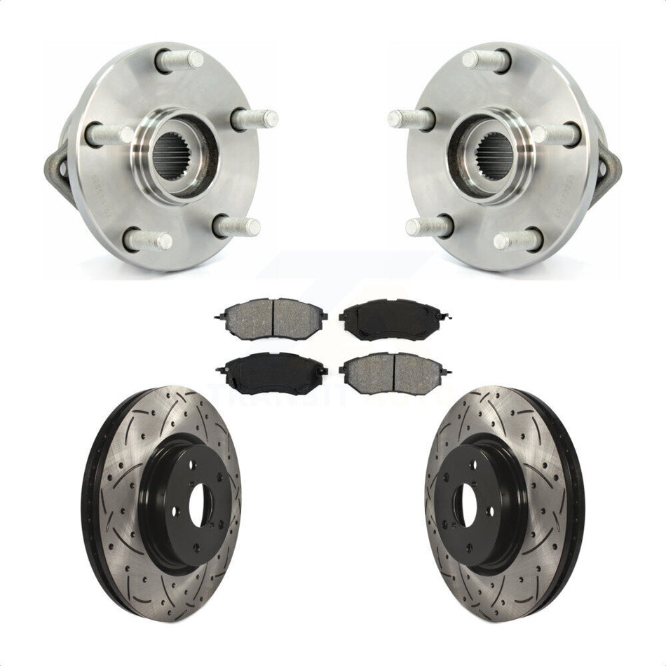 Front Hub Bearing Assembly With Coated Drilled Slotted Disc Brake Rotors And Semi-Metallic Pads Kit For 2008-2014 Subaru Tribeca KBB-103074