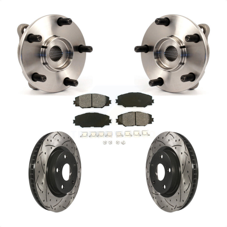 Front Hub Bearing Assembly With Coated Drilled Slotted Disc Brake Rotors And Semi-Metallic Pads Kit For Toyota RAV4 Scion tC Corolla iM KBB-103083