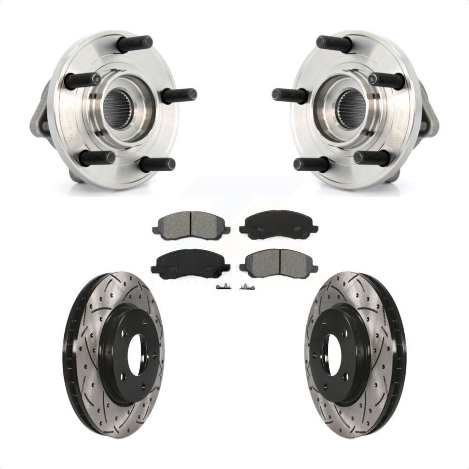 Front Hub Bearing Assembly With Coated Drilled Slotted Disc Brake Rotors And Semi-Metallic Pads Kit For Dodge Caliber KBB-103091
