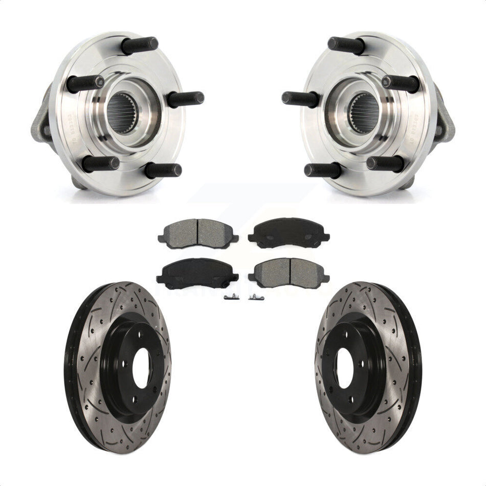 Front Hub Bearing Assembly With Coated Drilled Slotted Disc Brake Rotors And Semi-Metallic Pads Kit For Chrysler Dodge Avenger 200 Sebring Caliber KBB-103092