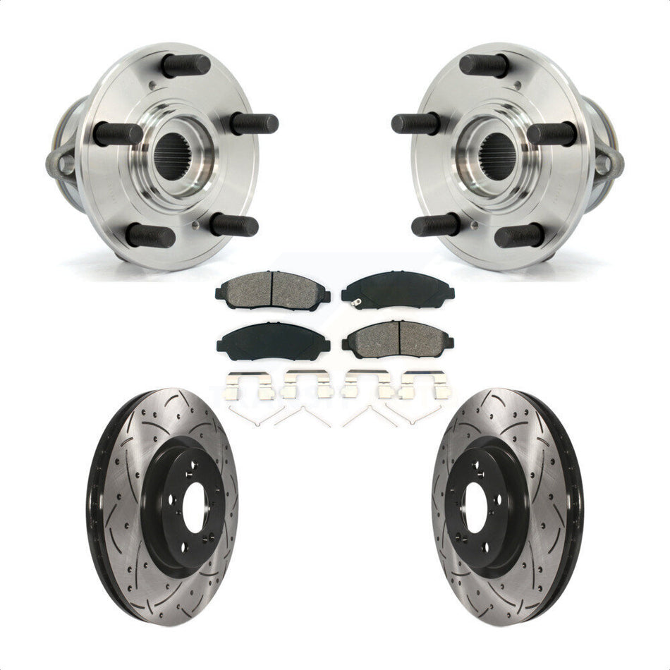 Front Hub Bearing Assembly With Coated Drilled Slotted Disc Brake Rotors And Semi-Metallic Pads Kit For Honda Pilot Acura MDX ZDX KBB-103097