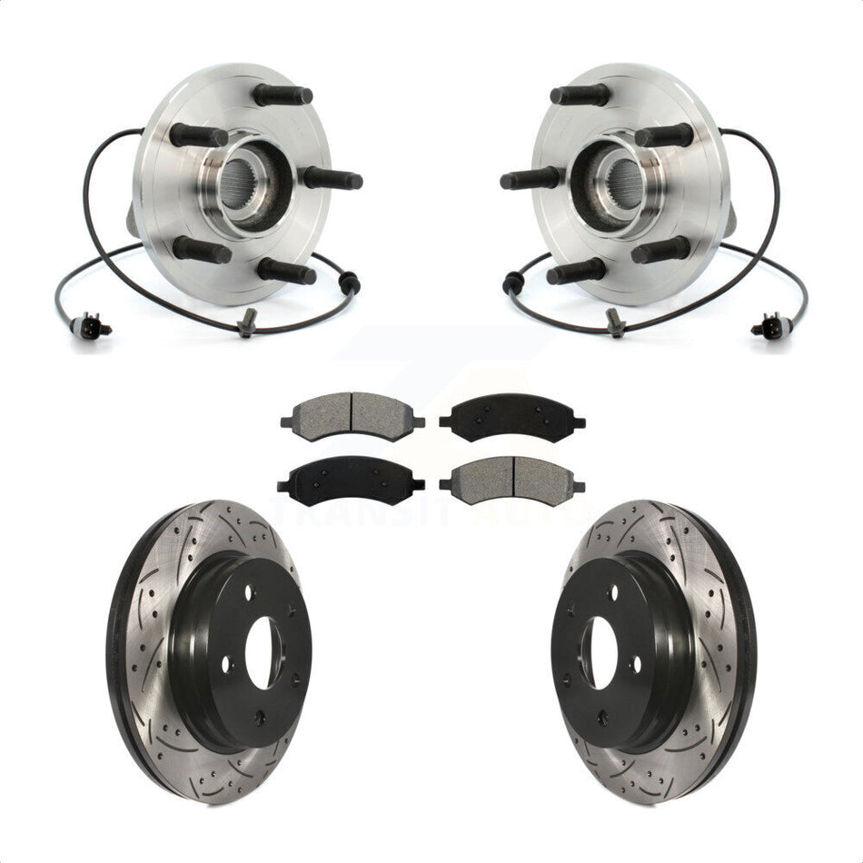 Front Hub Bearing Assembly With Coated Drilled Slotted Disc Brake Rotors And Semi-Metallic Pads Kit For 2007-2009 Dodge Durango Chrysler Aspen KBB-103099