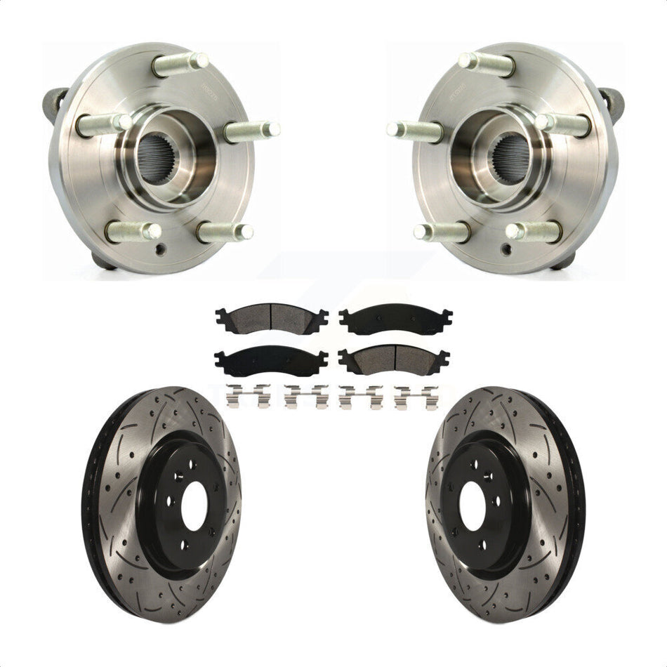 Front Hub Bearing Assembly With Coated Drilled Slotted Disc Brake Rotors And Semi-Metallic Pads Kit For 2010-2012 Ford Taurus SHO KBB-103104