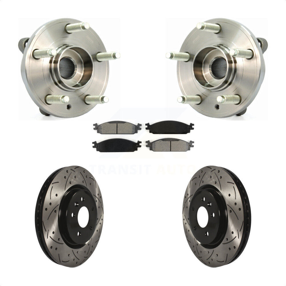 Front Hub Bearing Assembly With Coated Drilled Slotted Disc Brake Rotors And Semi-Metallic Pads Kit For 2009-2010 Lincoln MKS KBB-103105