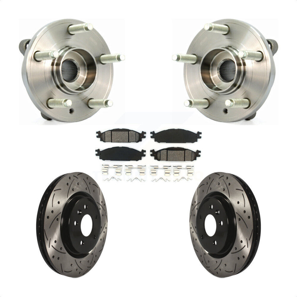 Front Hub Bearing Assembly With Coated Drilled Slotted Disc Brake Rotors And Semi-Metallic Pads Kit For Ford Taurus Flex Lincoln MKT MKS KBB-103106