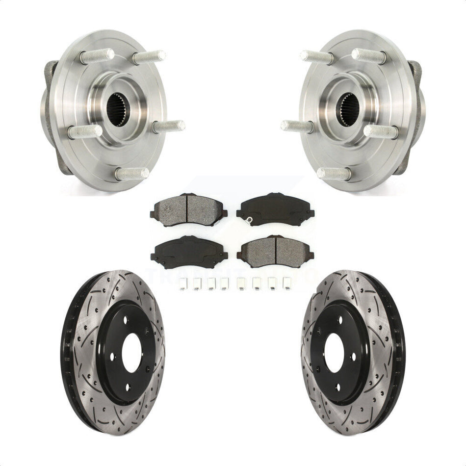 Front Hub Bearing Assembly With Coated Drilled Slotted Disc Brake Rotors And Semi-Metallic Pads Kit For Dodge Journey KBB-103111