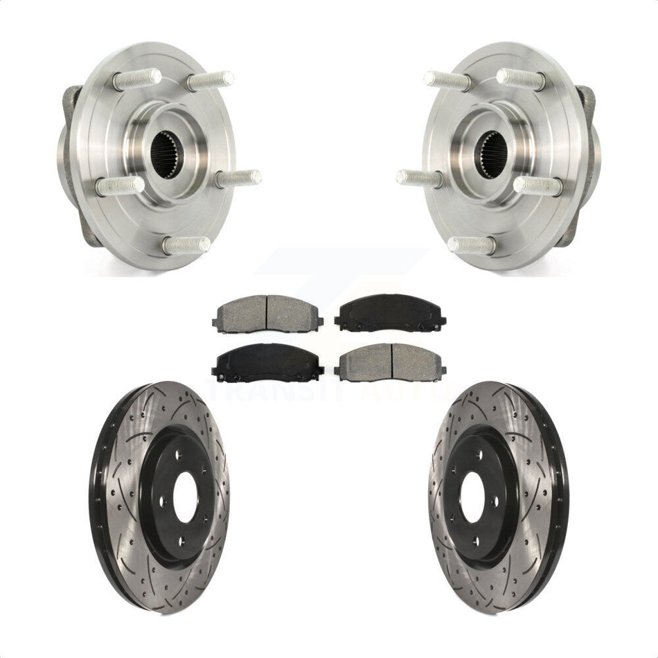 Front Hub Bearing Assembly With Coated Drilled Slotted Disc Brake Rotors And Semi-Metallic Pads Kit For Dodge Journey KBB-103112