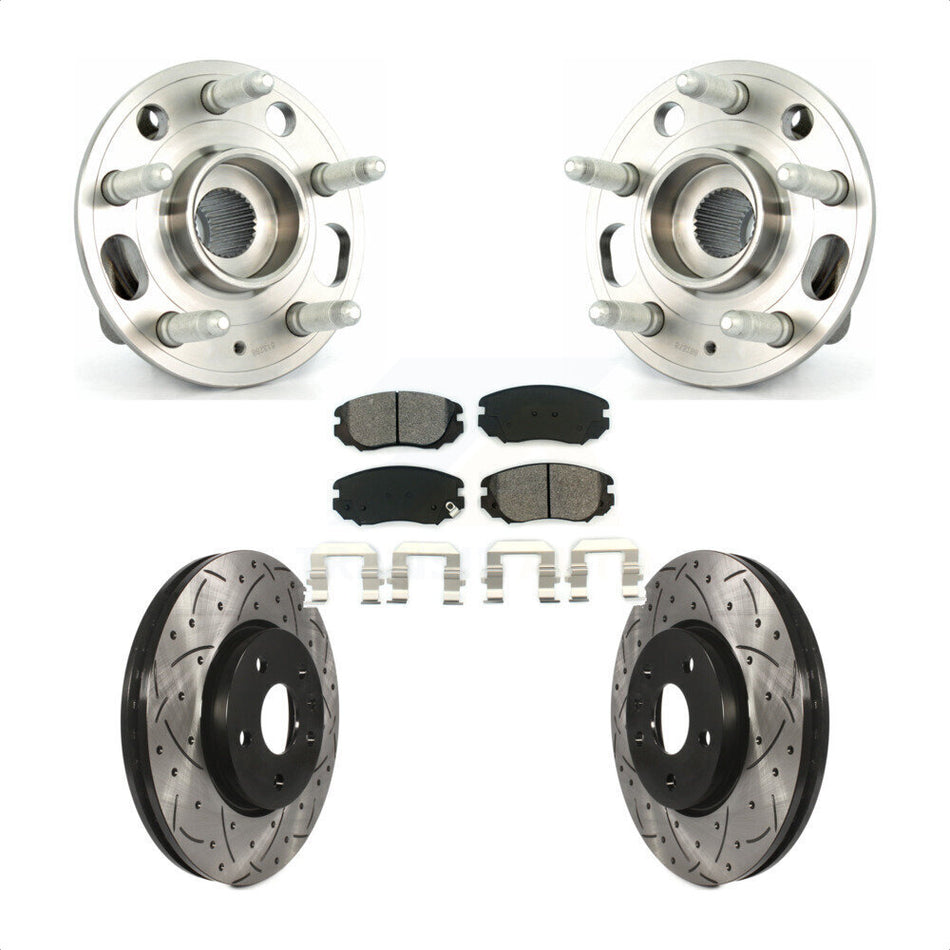 Front Hub Bearing Assembly Coated Drilled Slotted Disc Brake Rotors And Semi-Metallic Pads Kit For Chevrolet Equinox GMC Terrain Malibu Buick Impala LaCrosse Regal Limited KBB-103114