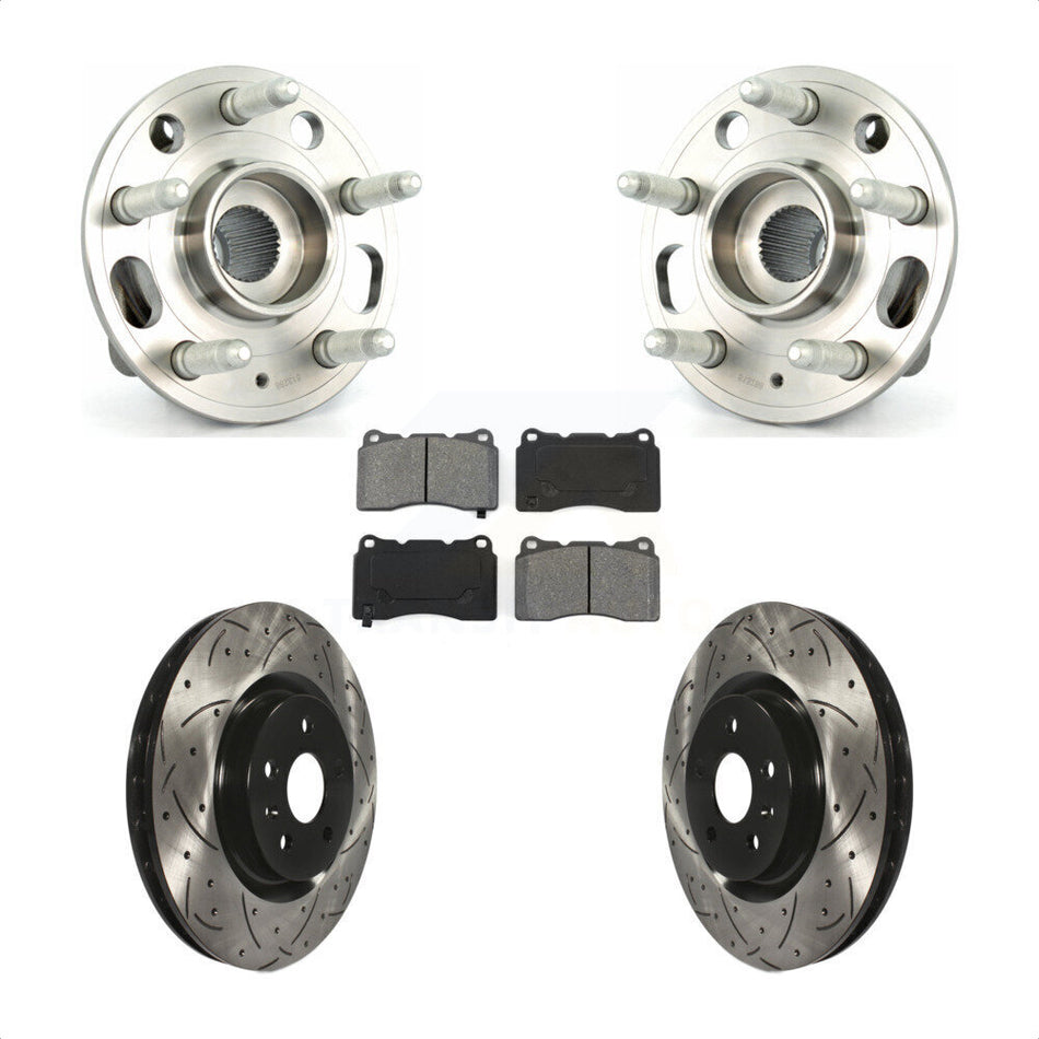 Front Hub Bearing Assembly With Coated Drilled Slotted Disc Brake Rotors And Semi-Metallic Pads Kit For 2012-2013 Buick Regal Brembo Calipers KBB-103115
