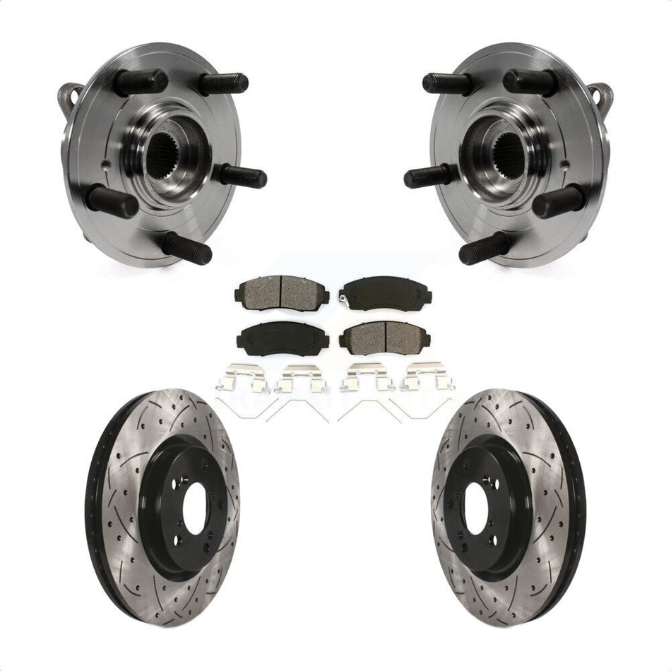 Front Hub Bearing Assembly With Coated Drilled Slotted Disc Brake Rotors And Semi-Metallic Pads Kit For 2011-2014 Honda Odyssey KBB-103116