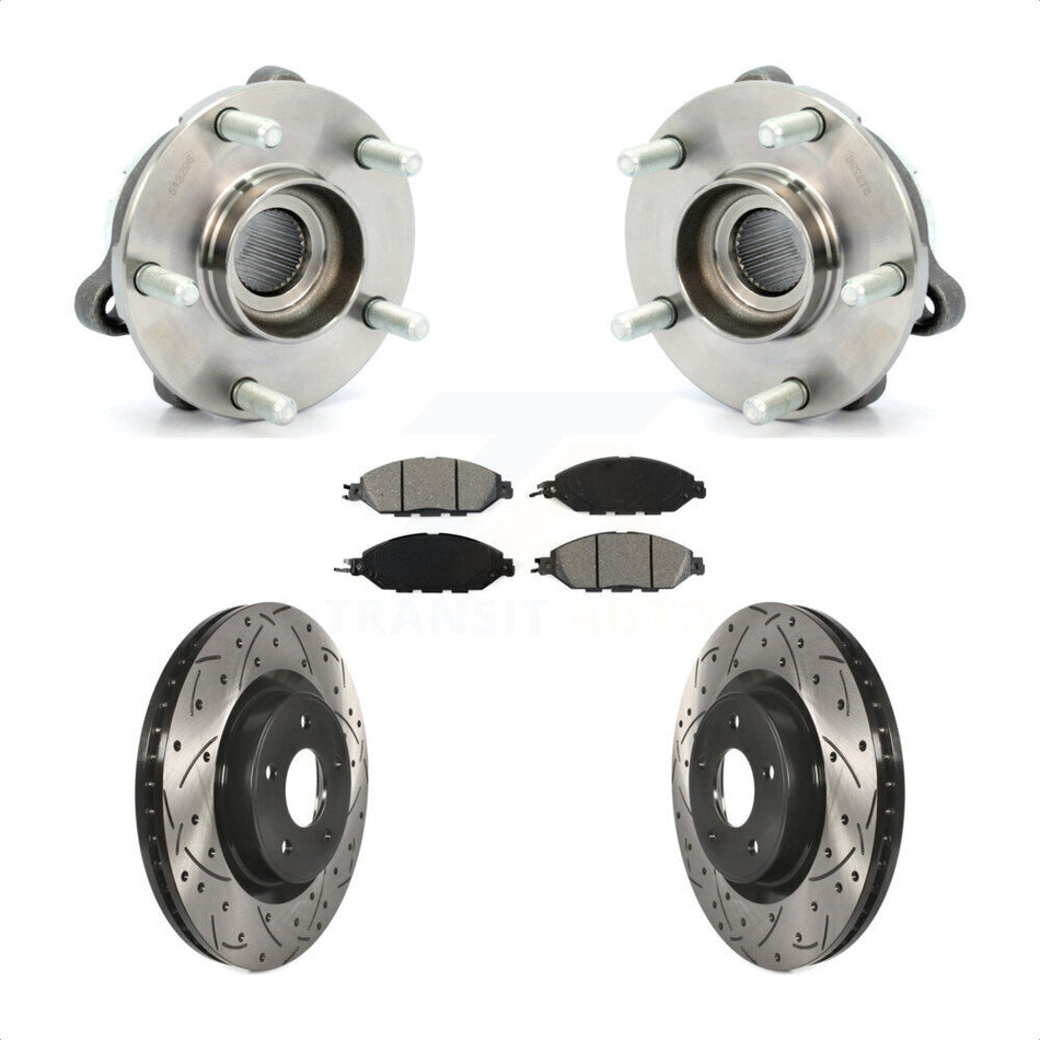 Front Hub Bearing Assembly With Coated Drilled Slotted Disc Brake Rotors And Semi-Metallic Pads Kit For Nissan Pathfinder Murano INFINITI QX60 JX35 KBB-103120