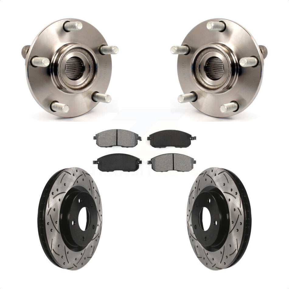 Front Hub Bearing Assembly With Coated Drilled Slotted Disc Brake Rotors And Semi-Metallic Pads Kit For 2007-2012 Nissan Sentra SE-R with 2.5L KBB-103123