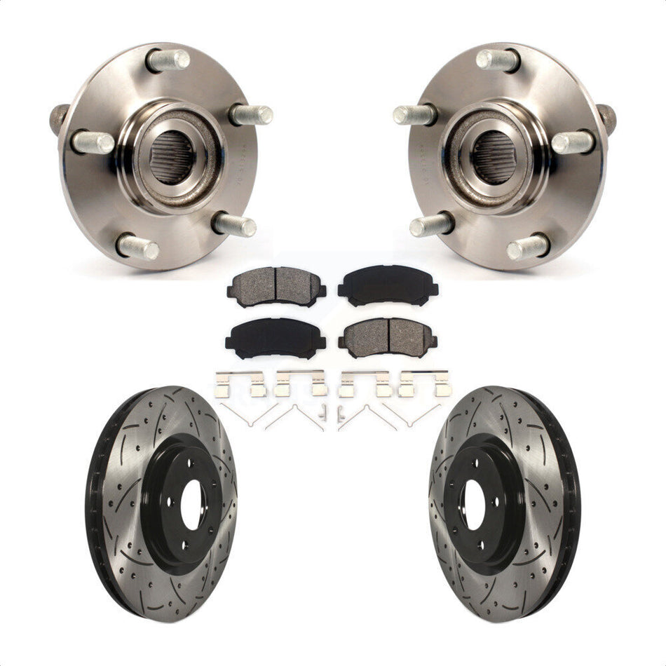 Front Hub Bearing Assembly With Coated Drilled Slotted Disc Brake Rotors And Semi-Metallic Pads Kit For 2007-2012 Nissan Sentra SE-R Spec V with 2.5L KBB-103124