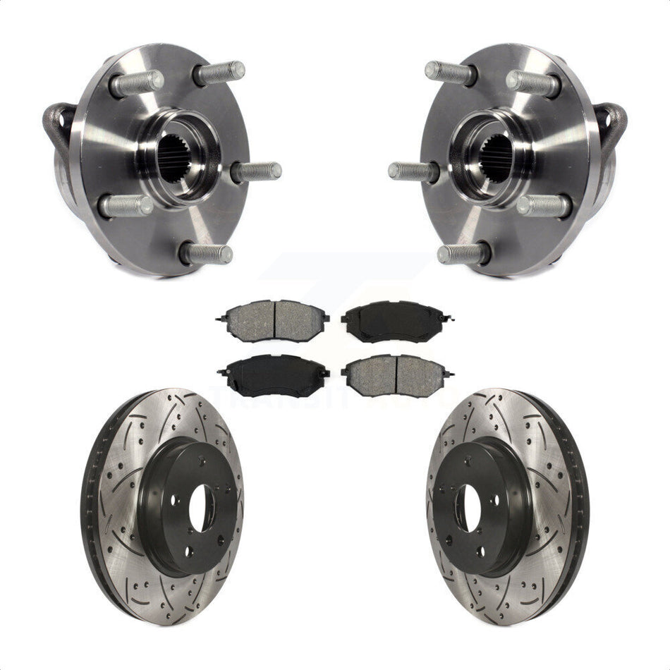 Front Hub Bearing Assembly With Coated Drilled Slotted Disc Brake Rotors And Semi-Metallic Pads Kit For 2015 Subaru Legacy 2.5L KBB-103129