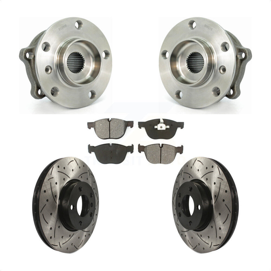 Front Hub Bearing Assembly With Coated Drilled Slotted Disc Brake Rotors And Semi-Metallic Pads Kit For BMW X5 X6 KBB-103131