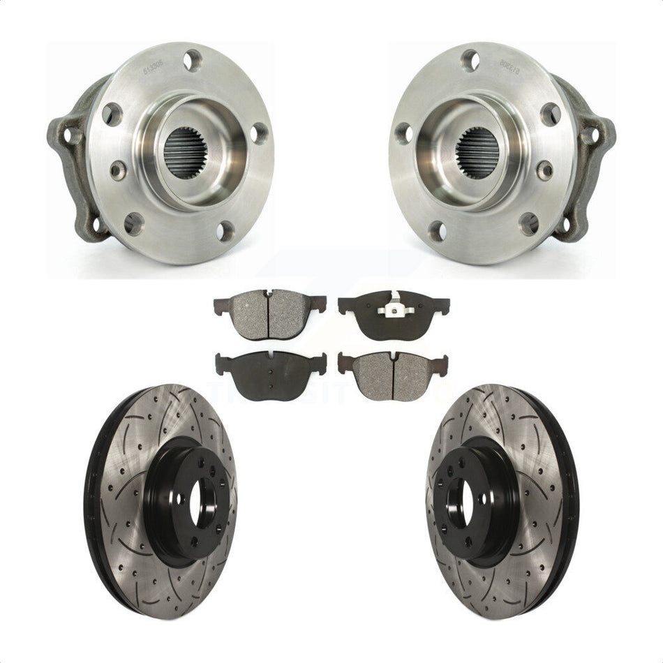 Front Hub Bearing Assembly With Coated Drilled Slotted Disc Brake Rotors And Semi-Metallic Pads Kit For BMW X5 X6 KBB-103132