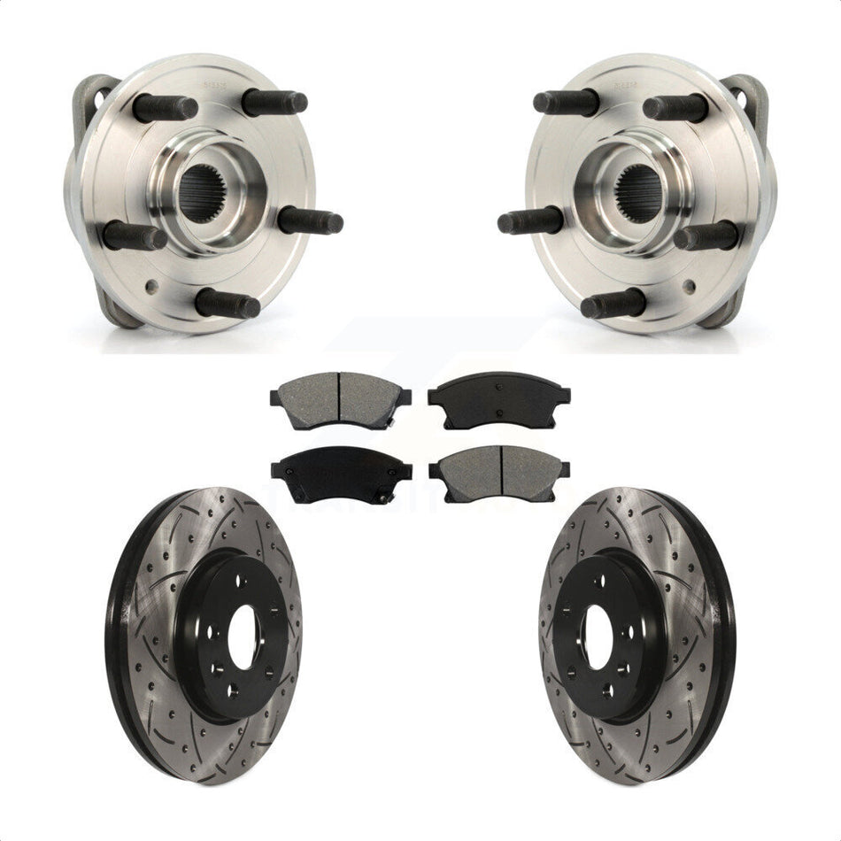 Front Hub Bearing Assembly With Coated Drilled Slotted Disc Brake Rotors And Semi-Metallic Pads Kit For Chevrolet Cruze Limited KBB-103136