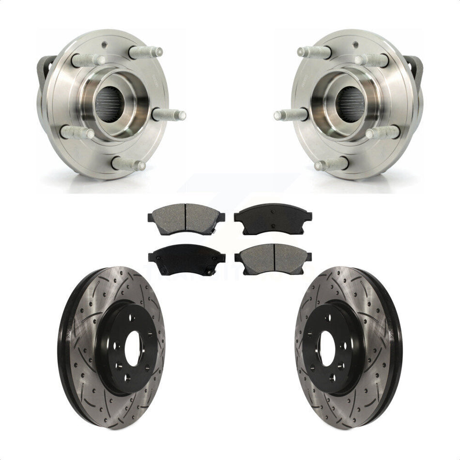 Front Hub Bearing Assembly With Coated Drilled Slotted Disc Brake Rotors And Semi-Metallic Pads Kit For 2014-2015 Chevrolet Cruze GAS engine 16" Factory Wheels KBB-103138