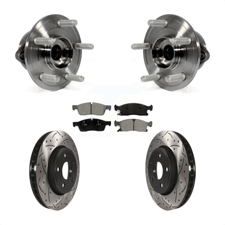 Front Hub Bearing Assembly With Coated Drilled Slotted Disc Brake Rotors And Semi-Metallic Pads Kit For Jeep Grand Cherokee Dodge Durango KBB-103140
