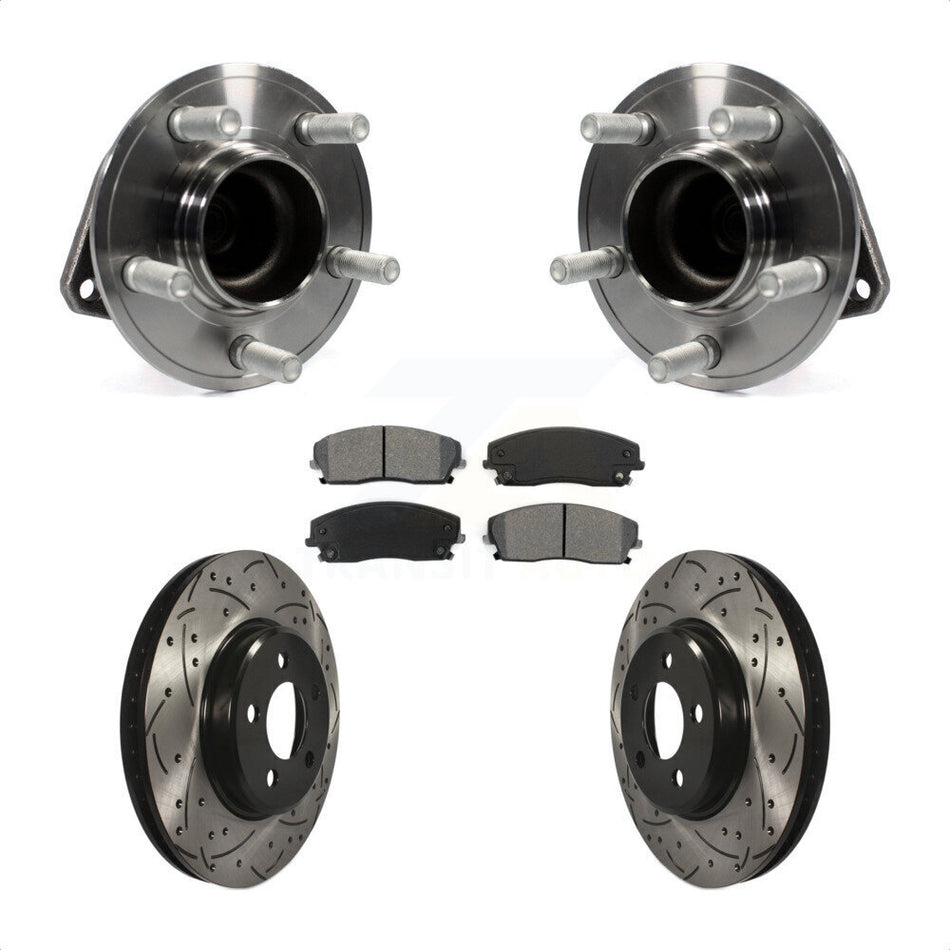 Front Hub Bearing Assembly With Coated Drilled Slotted Disc Brake Rotors And Semi-Metallic Pads Kit For Dodge Charger Challenger Chrysler 300 KBB-103142