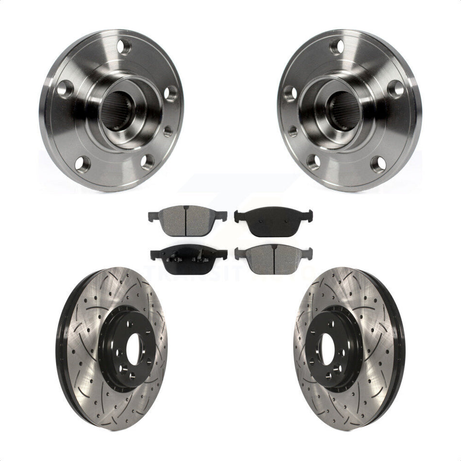 Front Hub Bearing Assembly With Coated Drilled Slotted Disc Brake Rotors And Semi-Metallic Pads Kit For 2010-2015 Volvo XC60 KBB-103145