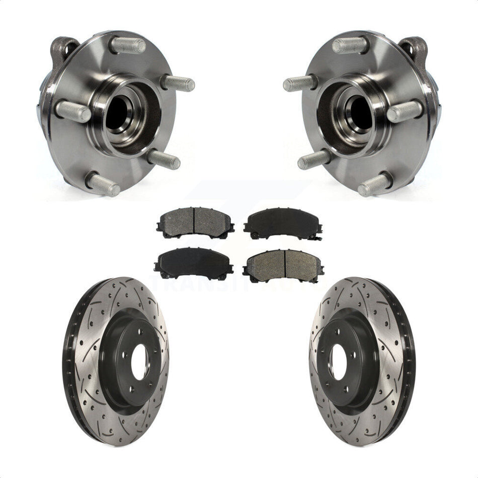 Front Hub Bearing Assembly With Coated Drilled Slotted Disc Brake Rotors And Semi-Metallic Pads Kit For INFINITI Q50 QX50 Q60 KBB-103151