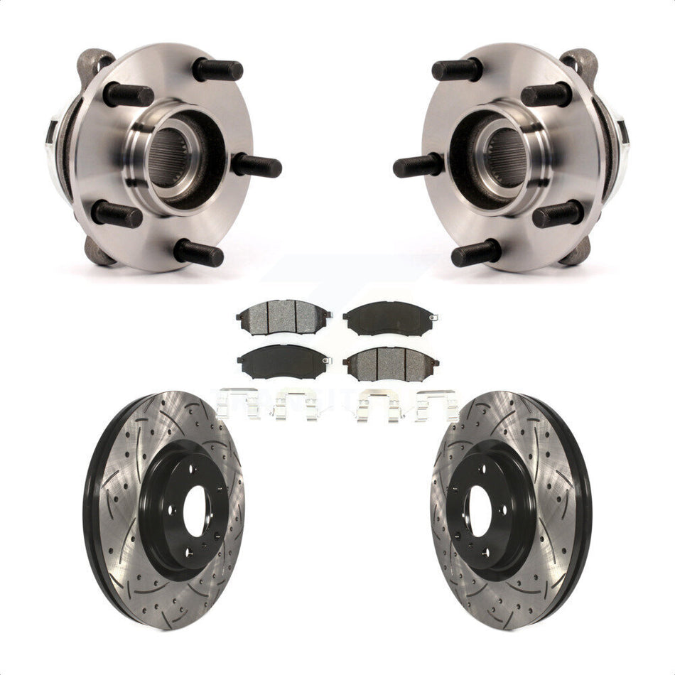 Front Hub Bearing Assembly With Coated Drilled Slotted Disc Brake Rotors And Semi-Metallic Pads Kit For Nissan Murano KBB-103157