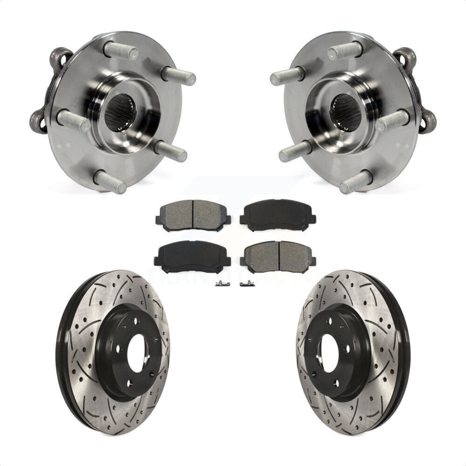 Front Hub Bearing Assembly With Coated Drilled Slotted Disc Brake Rotors And Semi-Metallic Pads Kit For 2013-2015 Mazda CX-5 KBB-103160