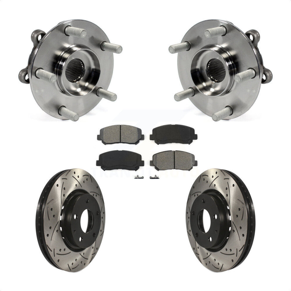Front Hub Bearing Assembly With Coated Drilled Slotted Disc Brake Rotors And Semi-Metallic Pads Kit For Mazda CX-5 KBB-103162