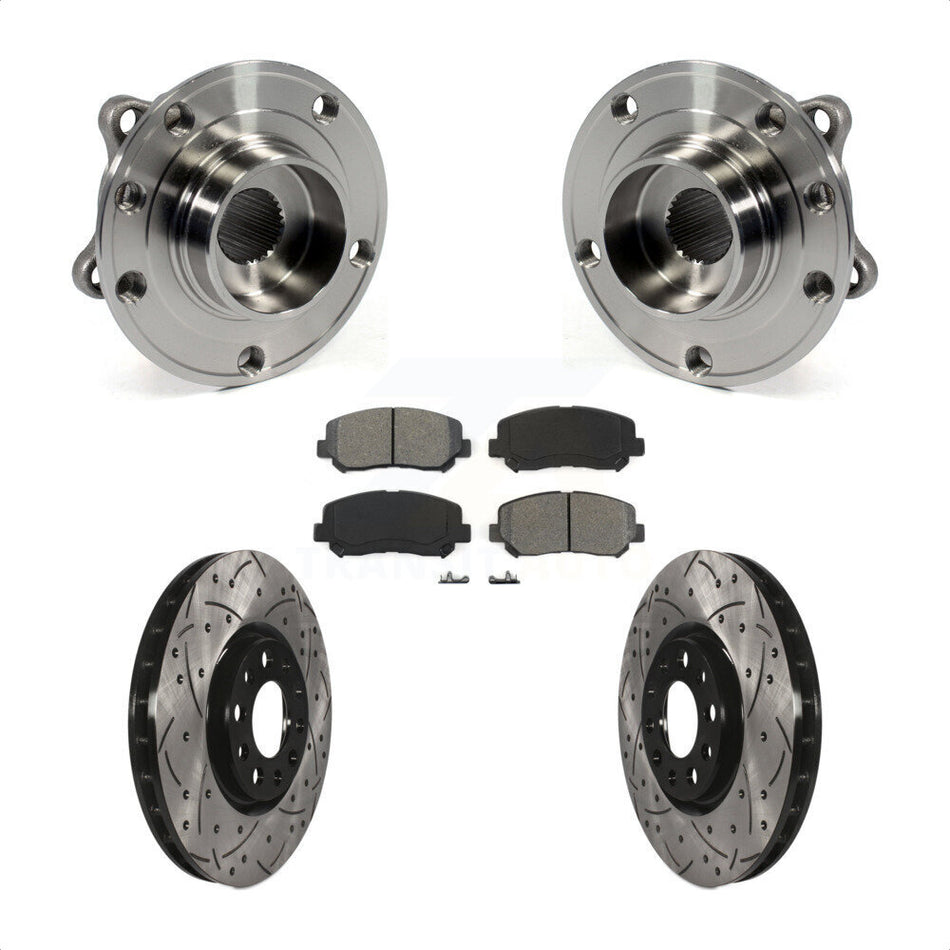Front Hub Bearing Assembly With Coated Drilled Slotted Disc Brake Rotors And Semi-Metallic Pads Kit For Dodge Dart Chrysler 200 KBB-103163