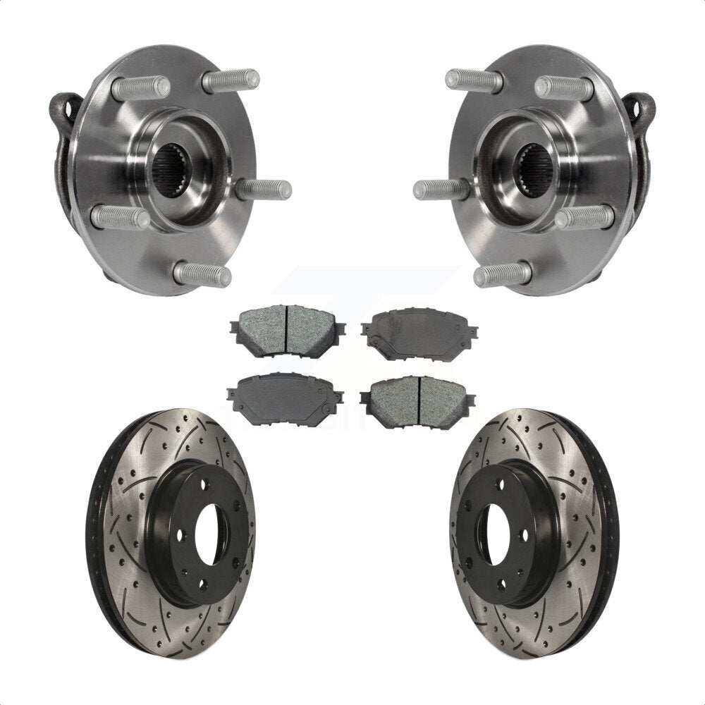 Front Hub Bearing Assembly Coated Drilled Slotted Brake Rotor & Pad Kit For Mazda 3 Sport KBB-103171