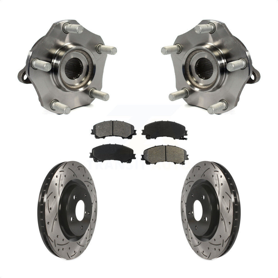 Front Hub Bearing Assembly With Coated Drilled Slotted Disc Brake Rotors And Semi-Metallic Pads Kit For Nissan Rogue KBB-103173