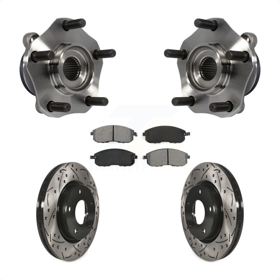 Front Hub Bearing Assembly With Coated Drilled Slotted Disc Brake Rotors And Semi-Metallic Pads Kit For Nissan Sentra KBB-103175