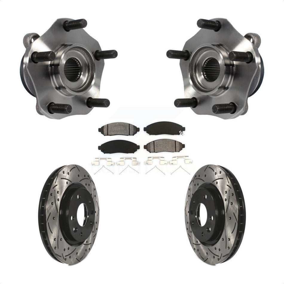 Front Hub Bearing Assembly With Coated Drilled Slotted Disc Brake Rotors And Semi-Metallic Pads Kit For 2015 Nissan LEAF Vehicles Manufactured In Japan KBB-103176
