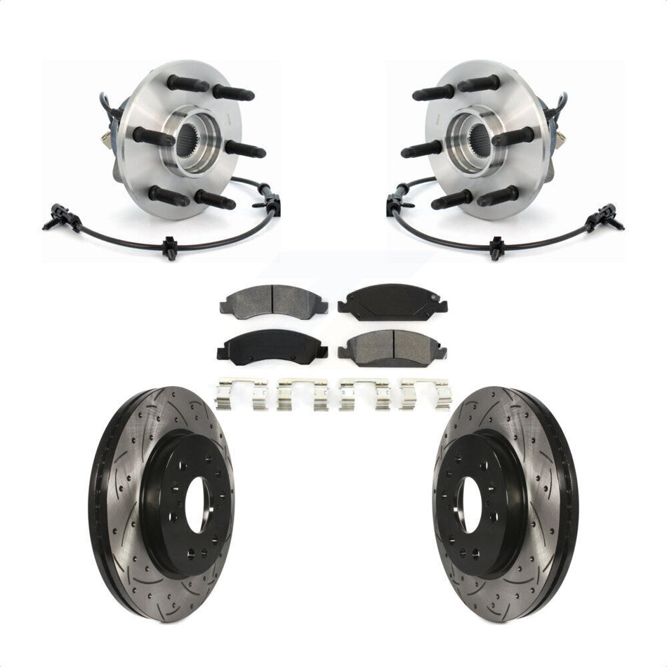 Front Hub Bearing Assembly With Coated Drilled Slotted Disc Brake Rotors And Semi-Metallic Pads Kit For Chevrolet Silverado 1500 GMC Sierra Classic Express Savana KBB-103181