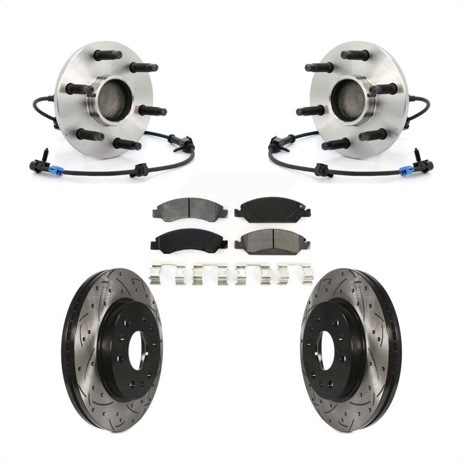 Front Hub Bearing Assembly With Coated Drilled Slotted Disc Brake Rotors And Semi-Metallic Pads Kit For Chevrolet Silverado 1500 GMC Sierra Classic Express Savana KBB-103182