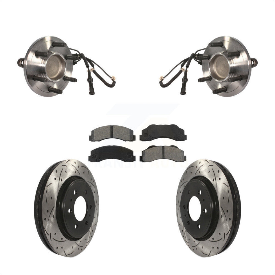 Front Hub Bearing Assembly With Coated Drilled Slotted Disc Brake Rotors And Semi-Metallic Pads Kit For 2010-2010 Ford Expedition Lincoln Navigator RWD KBB-103198