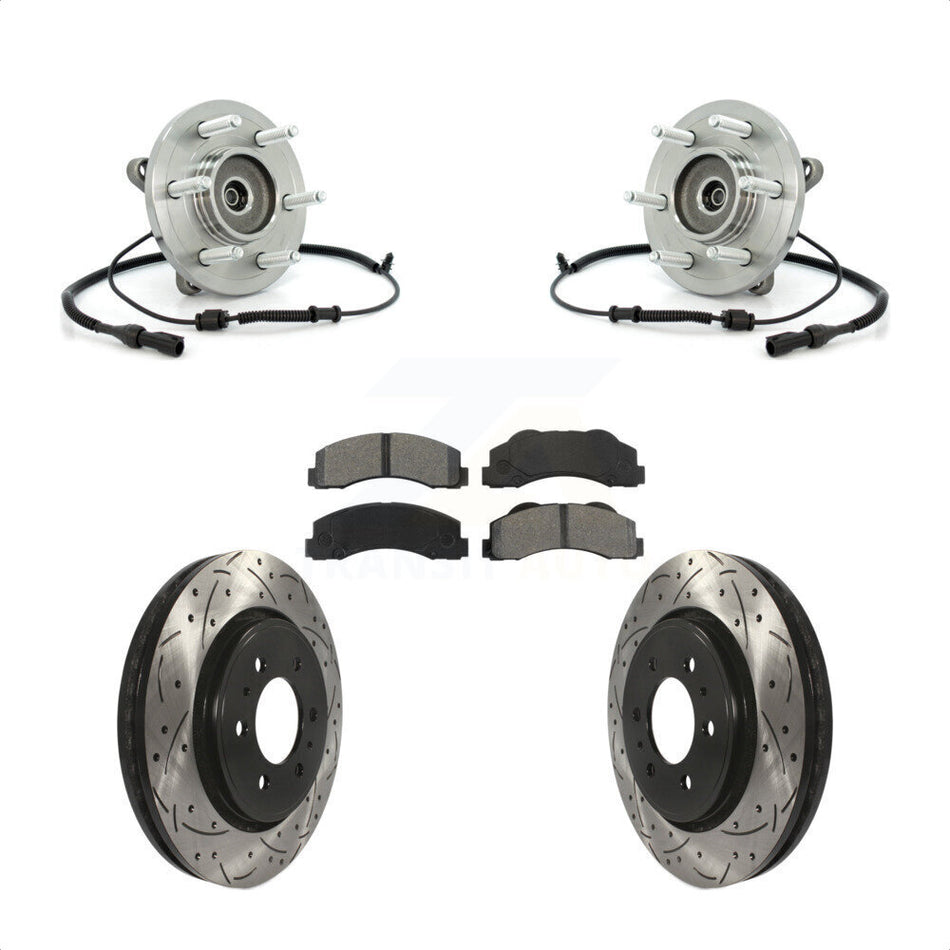 Front Hub Bearing Assembly With Coated Drilled Slotted Disc Brake Rotors And Semi-Metallic Pads Kit For 2010-2010 Ford Expedition Lincoln Navigator 4WD KBB-103200
