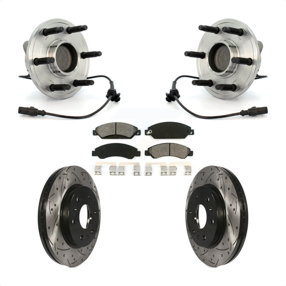 Front Hub Bearing Assembly With Coated Drilled Slotted Disc Brake Rotors And Pads Kit For 2007-2007 Chevrolet Tahoe GMC Suburban 1500 Yukon Avalanche XL Cadillac Escalade RWD KBB-103204