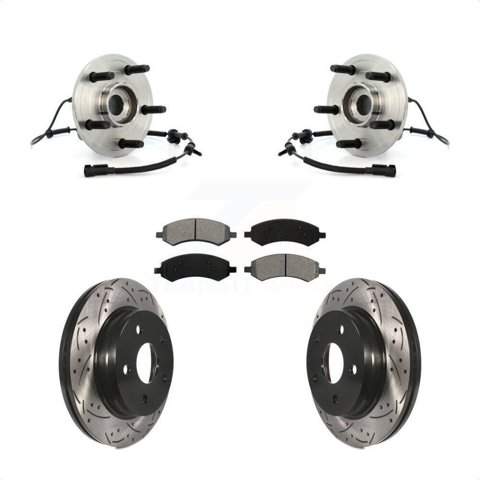 Front Hub Bearing Assembly With Coated Drilled Slotted Disc Brake Rotors And Semi-Metallic Pads Kit For Dodge Ram 1500 KBB-103209