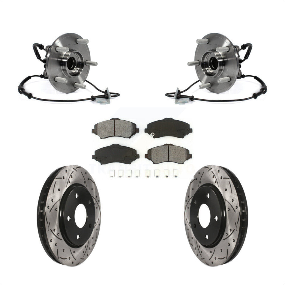 Front Hub Bearing Assembly Coated Drilled Slot Brake Rotor Pads Kit For Dodge Grand Caravan Chrysler Town & Country Ram C/V Volkswagen Routan With Single Piston Caliper KBB-103229
