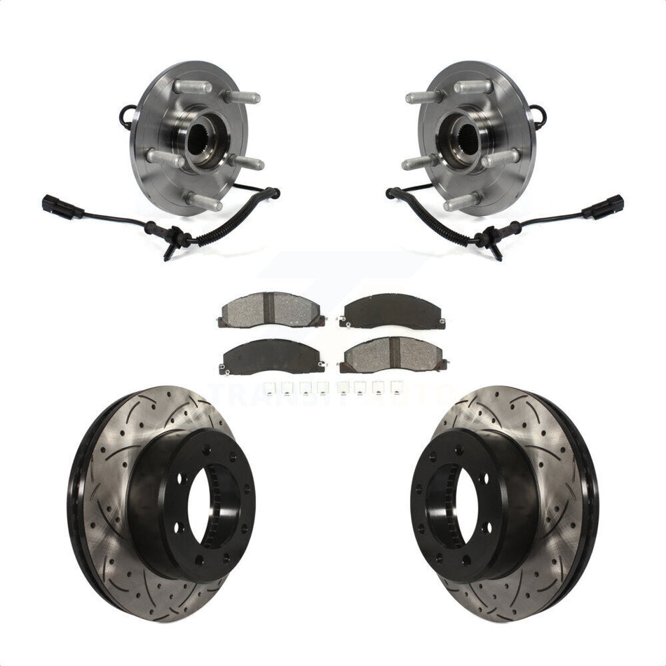 Front Hub Bearing Assembly With Coated Drilled Slotted Disc Brake Rotors And Semi-Metallic Pads Kit For 2012 Ram 1500 8 Lug Wheels KBB-103233
