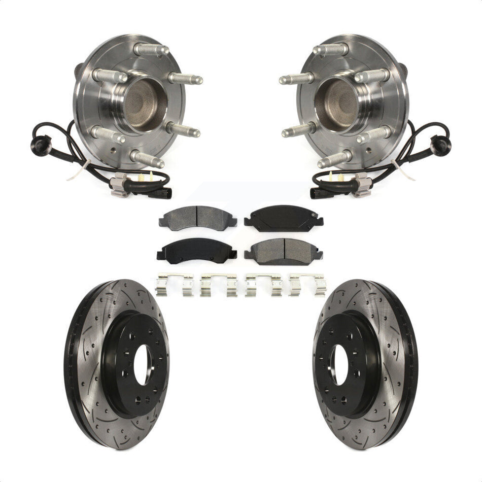Front Hub Bearing Assembly Coated Drilled Slotted Disc Brake Rotors And Pads Kit For Chevrolet Silverado 1500 GMC Sierra Tahoe Suburban Yukon Cadillac XL Escalade ESV LD RWD KBB-103234