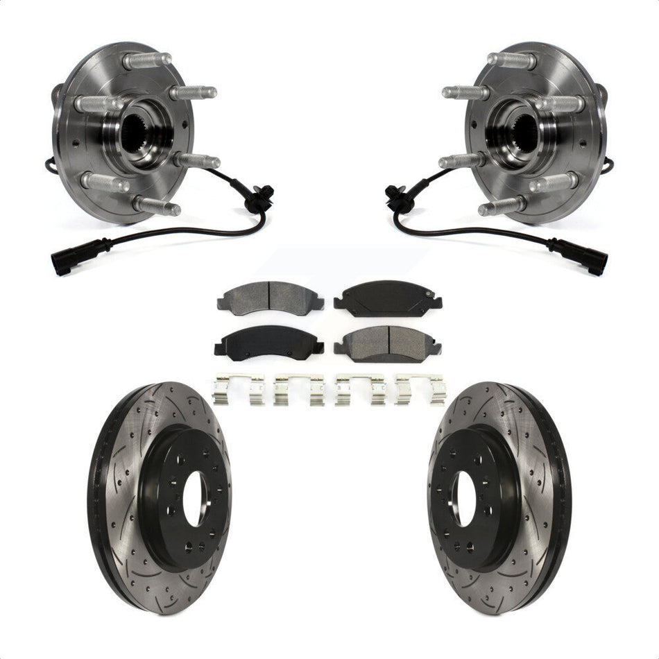 Front Hub Bearing Assembly Coated Drilled Slotted Disc Brake Rotors And Pads Kit For Chevrolet Silverado 1500 GMC Sierra Tahoe Suburban Yukon Cadillac XL Escalade ESV LD 4WD KBB-103236