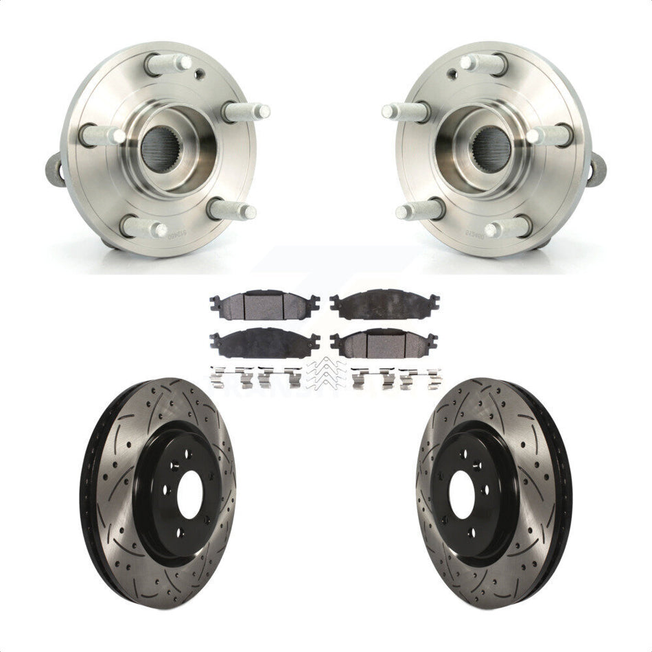 Front Hub Bearing Assembly With Coated Drilled Slotted Disc Brake Rotors And Ceramic Pads Kit For Ford Explorer KBB-103244