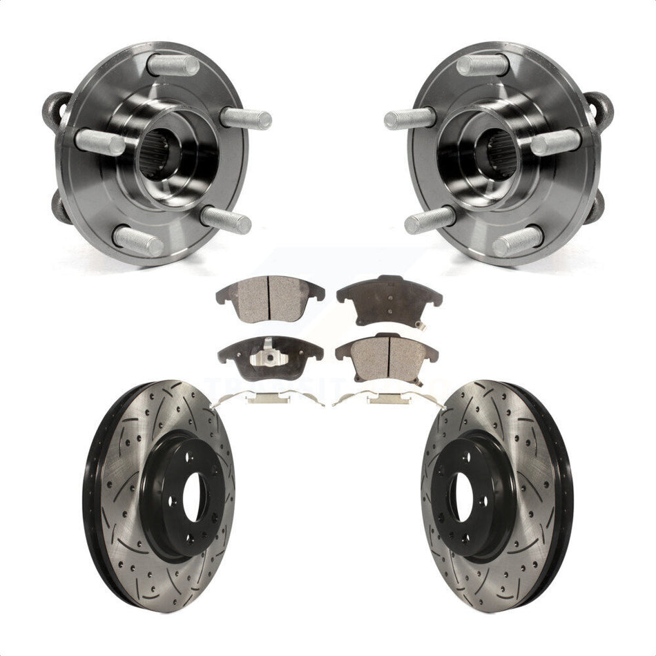 Front Hub Bearing Assembly With Coated Drilled Slotted Disc Brake Rotors And Ceramic Pads Kit For Ford Fusion Lincoln MKZ KBB-103247