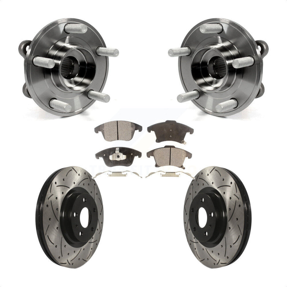Front Hub Bearing Assembly With Coated Drilled Slotted Disc Brake Rotors And Ceramic Pads Kit For Ford Fusion Lincoln MKZ KBB-103248