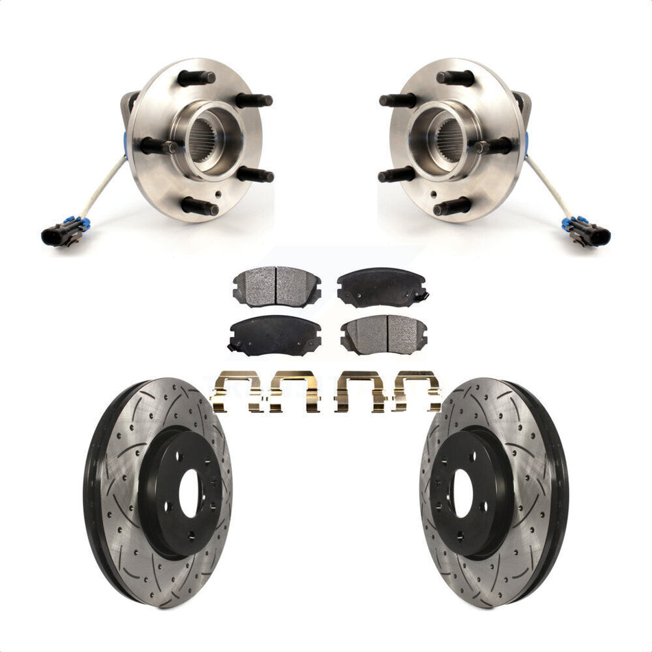 Front Hub Bearing Assembly With Coated Drilled Slotted Disc Brake Rotors And Ceramic Pads Kit For 2010 Buick Allure KBB-103255